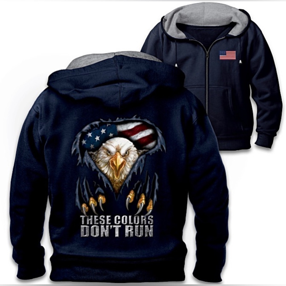 Bradford Exchange “These Colors Don't Run" Men's Patriotic Hooded Jacket - NEW